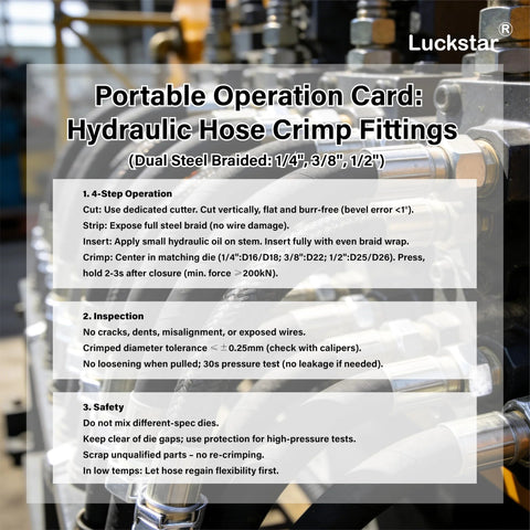 Luckstar hydraulic hose with braided steel exterior and metal fittings in industrial setting