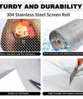 304 Stainless Steel Window Screen Mesh Roll 47 Inch By 98 Ft with flame, water, cutting, and impact resistance features.
