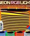 RGB LED Neon Light Strip With 98.4 Feet Length Flexible Waterproof Rope Light Dimmable Multicolor And Multi Mode Includes 24 Keys Remote
