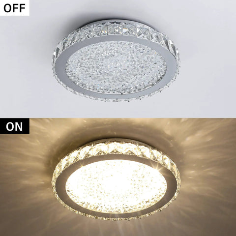 Mini Flush Mount LED Ceiling Light With Crystal K9 Glow That Is Lit, 10.24 Inch Overhead Fixture For Hallway Entryway Closet, 4000K Daylight, 1980LM, Anti Glare Lampshade, Small Ceiling Light That Elevates Any Space