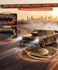 Mini 1/43 Scale Drift RC Car With Gyro And 2.4GHz Proportional Remote showing gyro-stabilized drifts on track.