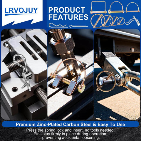 Heavy Duty Pin Kit 300Pcs Set For Trailers Tractors Trucks And Lawn Gear R Clips Linch Pins PTO Pins Cotter Pins from zinc-plated steel