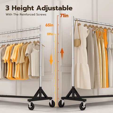 Heavy Duty Rolling Garment Rack With 500LBS Capacity Adjustable Chrome Clothes Rack On Wheels Portable Z Base Steel