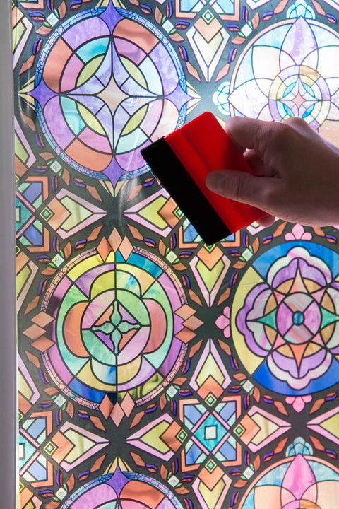 Applying Lancaster Stained Glass Window Privacy Film With Static Cling Two Way Day And Night UV Blocking 95 Percent