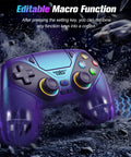 RGB Wireless Controller for PS5 and PC, Bluetooth Gamepad With Turbo, Macro, Dual Vibration, 6 Axis Motion, 3.5mm Audio Jack and 1000mAh Battery, Quick Connect and Plug and Play Across Platforms, purple RGB gamepad with editable macro buttons