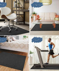 Image showing a 55X35 Inches Anti Slip Chair Mat For Hardwood Floors Under Desk, Large Floor Protector For Home Office, Non Toxic, Odorless, Pet Friendly, Non Curling, Durable in various settings including office, living room, bedroom, and gym.