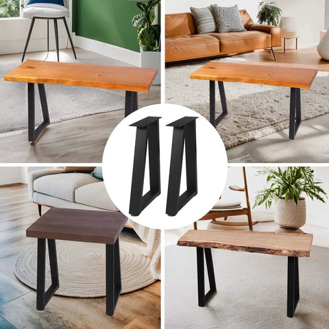Adjustable Trapezoid Metal Table Legs Set Of 2 for DIY coffee table and nightstand, black, mid-century modern style.