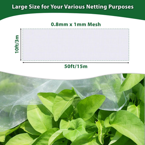 Ultra Fine Garden Mesh Netting Pest Barrier Ten By Fifty Feet White covering green plants outdoors