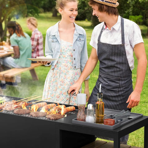 Silicone Griddle Tools Mat For Blackstone Griddles Outdoor Grill Side Shelf Organizer with Seasoning Jar Holder in use