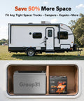 Ultra Compact 12V 100Ah LiFePO4 Battery With Bluetooth, 100A BMS And Low Temp Protection next to RV trailer storage