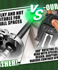 Comparison of bulky tool and copper tube fitting crimp tool with 360-degree rotating clamp for plumbing, HVAC, Viega ProPress.
