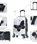 20-inch butterfly-print hardside luggage with TSA lock and four spinner wheels