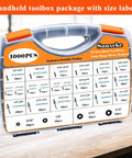Heavy Duty Pop Rivet Gun Coupled With A Game Changing Assortment Kit, Featuring Rugged Black Rivets And Large Flange Fasteners For Serious Diy Repairs And Auto Shop Tweaks Stored In A Slick Portable Toolbox displayed in a clear toolbox with rivet size labels.