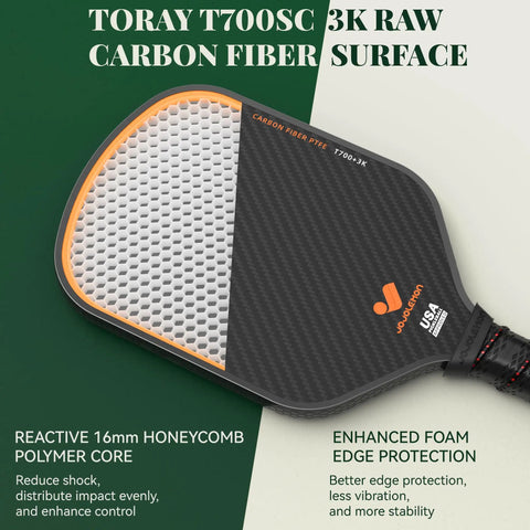 Raw Carbon Fiber Paddle Face Pickleball Paddle With 16mm Power Polymer Core For Spin And Consistency Pro Grade Paddle Racket
