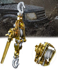 2 Ton Come Along Cable Winch Puller Heavy Duty Hand Puller With 2 Hooks 4400 Lbs Rated Capacity shown in use for lifting and pulling