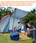 Family using heavy duty aluminum tent poles for tarp and canopy adjustable telescoping poles with non slip cone bottom outdoors