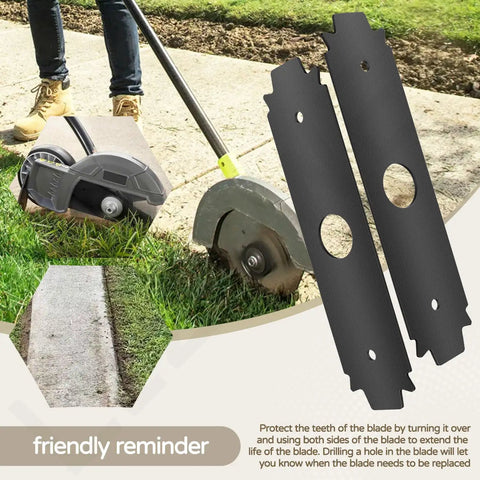 Two Pack 8 Inch Reversible Heavy Duty Hardened Steel Edger Blade For Expand It System Compatible With Ryobi UT50500 UT15518 RY15518 RYEDG11 P2310 P2300B Tough As Nails Replacement Edger Blade shown with installation on a sidewalk.