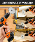 Ultimate 55 Piece All In One Rotary Tool Cutting Wheel Kit With HSS blades cutting wood, metal, and PVC up to 20000 RPM.
