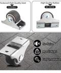 Close-up of Four Pack Mini Rigid 1 Inch Caster Wheels Non Swivel Fixed Casters For Furniture showing durable steel and rubber design