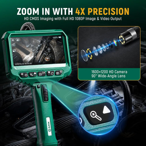 Two-Way Articulating Borescope With Light And 210 Degree Pivot Pro-Grade Snake Camera With IPS HD Display 4X Zoom 5FT Flexible Probe for engine inspection