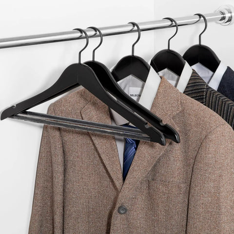 Beefy Heavy Duty Wooden Hangers For Coats And Pants With Non Slip Bar Notches And Extra Thick Flat Hook 0.53 Inch Thick Hangers