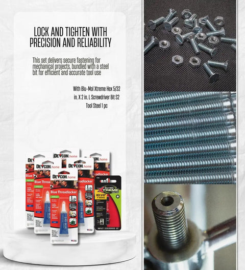 Must Have Medium Strength Thread Locker Gel Bundle With Blu Mol Xtreme Screwdriver Bit Seals Threads And Prevents Vibration Loosening Gift Set Of 7 Tools packaging and contents