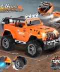 1:16 Scale Remote Control Jeep With Spray, Lights And Sound, 2.4GHz RC Car with realistic design and all-terrain wheels