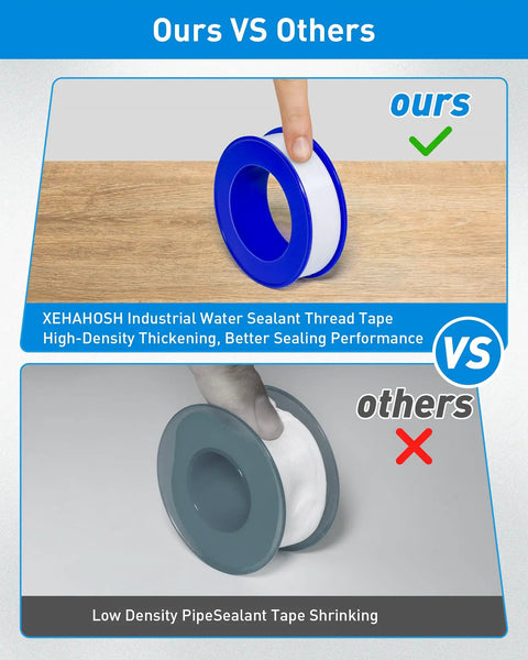 Comparison of Plumbers Teflon Tape 3 Roll Pack No Leak Seal For Water Pipes And Plumbing Pro Grade High Density Tape Waterproof Durable Seal 390 Inches By 0.47 Inches Blue with another low density tape.