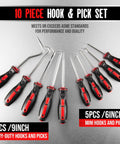 10 Piece Automotive And Electronics Pick And Hook Set, Pro Grade Tool Kit With 90 Degree Hooks, Large And Small Full Hooks