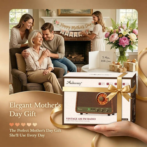 Family gifting Vintage Wooden AM FM Bluetooth Radio Speaker With 10 Watts Power And Retro Dial for Mother's Day