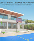 Backstop Net 20 Feet By 10 Feet For Lacrosse And Soccer Backyard Sports Barrier Netting set up behind a basketball hoop