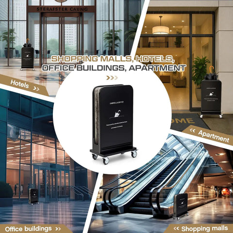 Heavy Duty Commercial Wet Umbrella Dryer With Rust Proof Finish And Removable Water Tray Plus Thick Absorbent Pads in urban settings