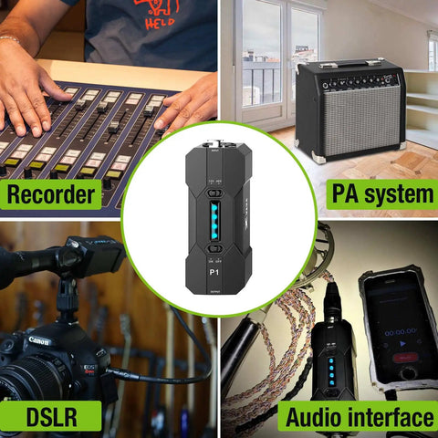 Portable Phantom Power Supply 48V 12V Switch for Condenser and Shotgun Mics, Rechargeable Battery Pack Image with Uses