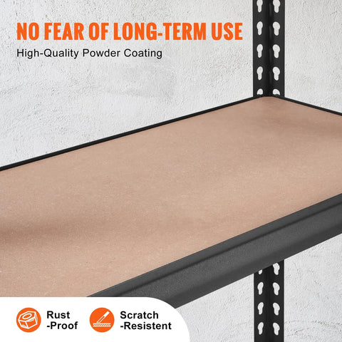 5 Tier Adjustable Storage Shelves Heavy Duty Garage Rack, 2000 Lbs Total Capacity, 30x12x60 Inch Steel Shelving Unit For Tools, Parts, And Gear, Durable Industrial Grade Boss Level Organization. Powder-coated steel shelf close-up