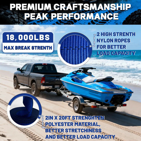 Rock Solid Boat Winch Strap With Zinc Plated Safety Hook 2 Inch By 20 Foot 18000 Lb Breaking Strength Marine Grade Polyester Webbing Built Tough For Pontoon And Jet Ski Trailers