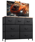 7 Drawer Dresser And TV Stand Media Console With Metal Frame And Wood Top For TVs Up To 45 Inches, Black And Rustic Brown