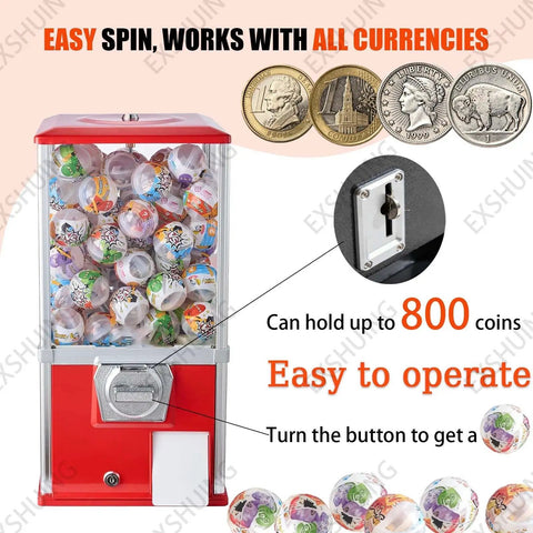 Coin Operated Vending Machine For Capsule Toys, Candy, And Bubble Gum, Holds 200 Balls, Gashapon Style Commercial Toy Vending Machine