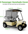 Top Tier Golf Cart Sun Shade Cover Fits Club Car Ds Precedent And Ezgo Txt Rxv, measuring 59.05x40.16 inches, mesh material.
