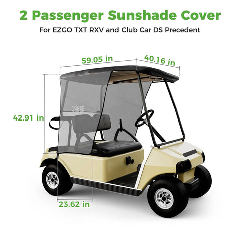 Top Tier Golf Cart Sun Shade Cover Fits Club Car Ds Precedent And Ezgo Txt Rxv, measuring 59.05x40.16 inches, mesh material.