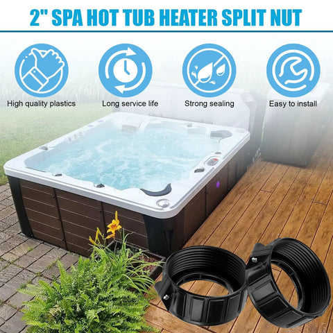 2-pack black 2-inch spa hot tub heater split nut unions with screws and heater gasket