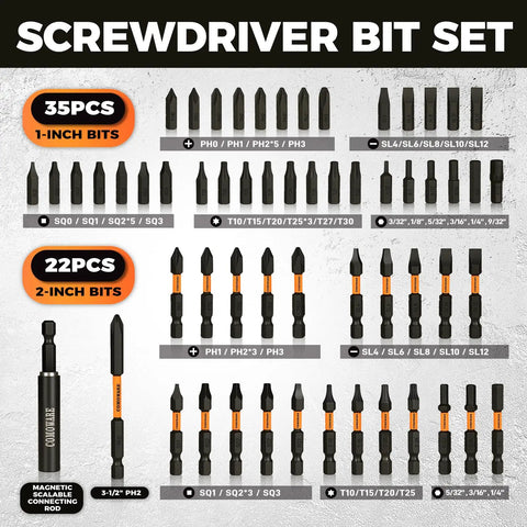 Display of 68 Piece Impact Screwdriver Bit Set Beast Pro Grade Black Oxide Coated Bits with variety and sizes shown.