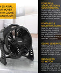 Xpower M-25 Ozone Air Neutralizing Fan With Powerful Axial Air Mover, Commercial Grade Sanitizer in black housing