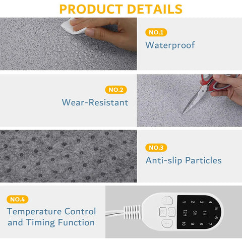 110V Heated Floor Mat Foot Warmer Under Desk 31.5 By 20 Inch Electric Heating Pad showing waterproof and anti-slip features