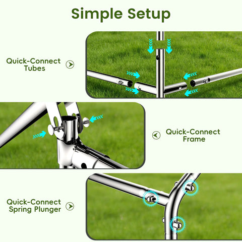 Quick-connect assembly details for Spire Shaped Walk In Chicken Coop With Waterproof UV Cover, Heavy Duty Outdoor Metal Poultry Run.