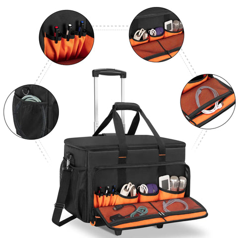 Rolling DJ Cable Bag With Hard Padded Bottom Detachable Dividers And Dolly Travel Gig Case For Pro DJ Gear Cables Microphones