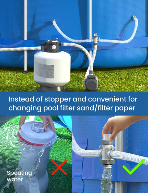 Split Pool Hose Plunger Valve 2 In 1 For Above Ground Pools Heavy Duty On Off Valve For Filter Circulation System Compatible With 1500 2500 4000 GPH Pumps And Saltwater Chlorinator, pool hose setup