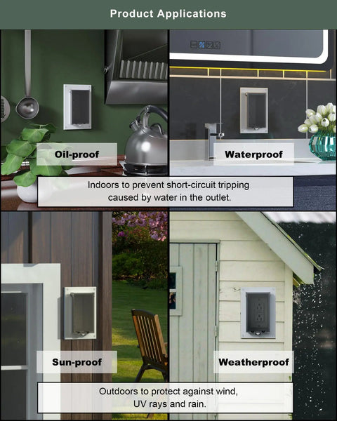 Recessed Outdoor Outlet Box for Wet Locations With Two Weatherproof Covers Vertical 1 Gang Exterior Electrical Box in White