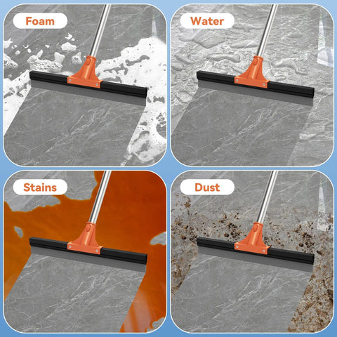 All Purpose 18 Inch Heavy Duty Floor Squeegee With Wear Resistant Rubber Blade And 62 Inch Long Stainless Steel Handle cleaning concrete.