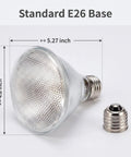 KOFEOPT 2-Pack PAR38 Flood Light Bulbs, 90W 120V Halogen Bulb Dimmable with E26 base, 5.27 x 4.8 inches, clear glass design.