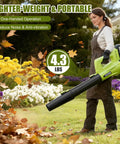 Woman using Cordless Leaf Blower With Dual 4Ah Batteries And Charger, lightweight handheld blower for garden care, 4.3 lbs